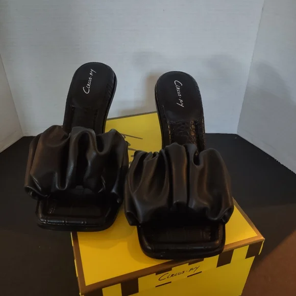 NIB Sam Edelman Black Slade Women's Sandal Heels 8.5 M Slide/Mules Faux Leather - Picture 8 of 12